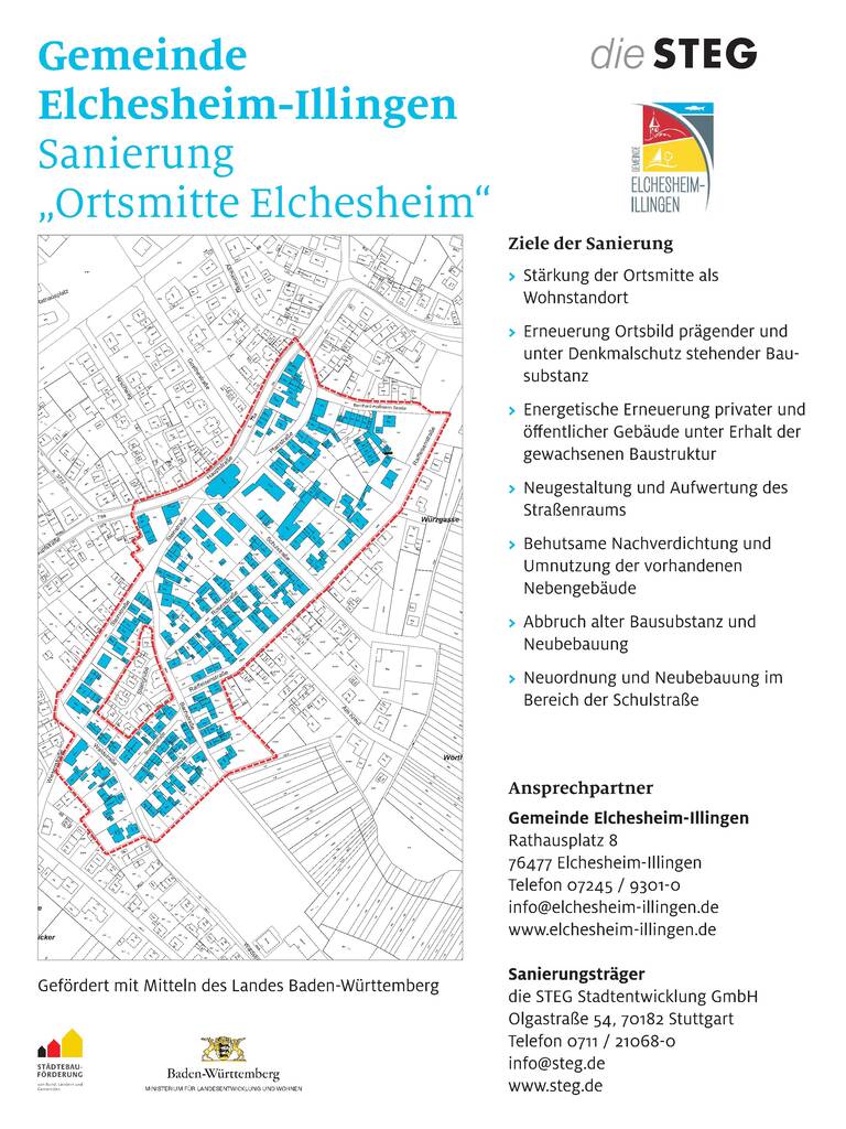 Plakat / Bauschild Inhalte und Karte Landessanierungsprogramm Elchesheim-Illingen